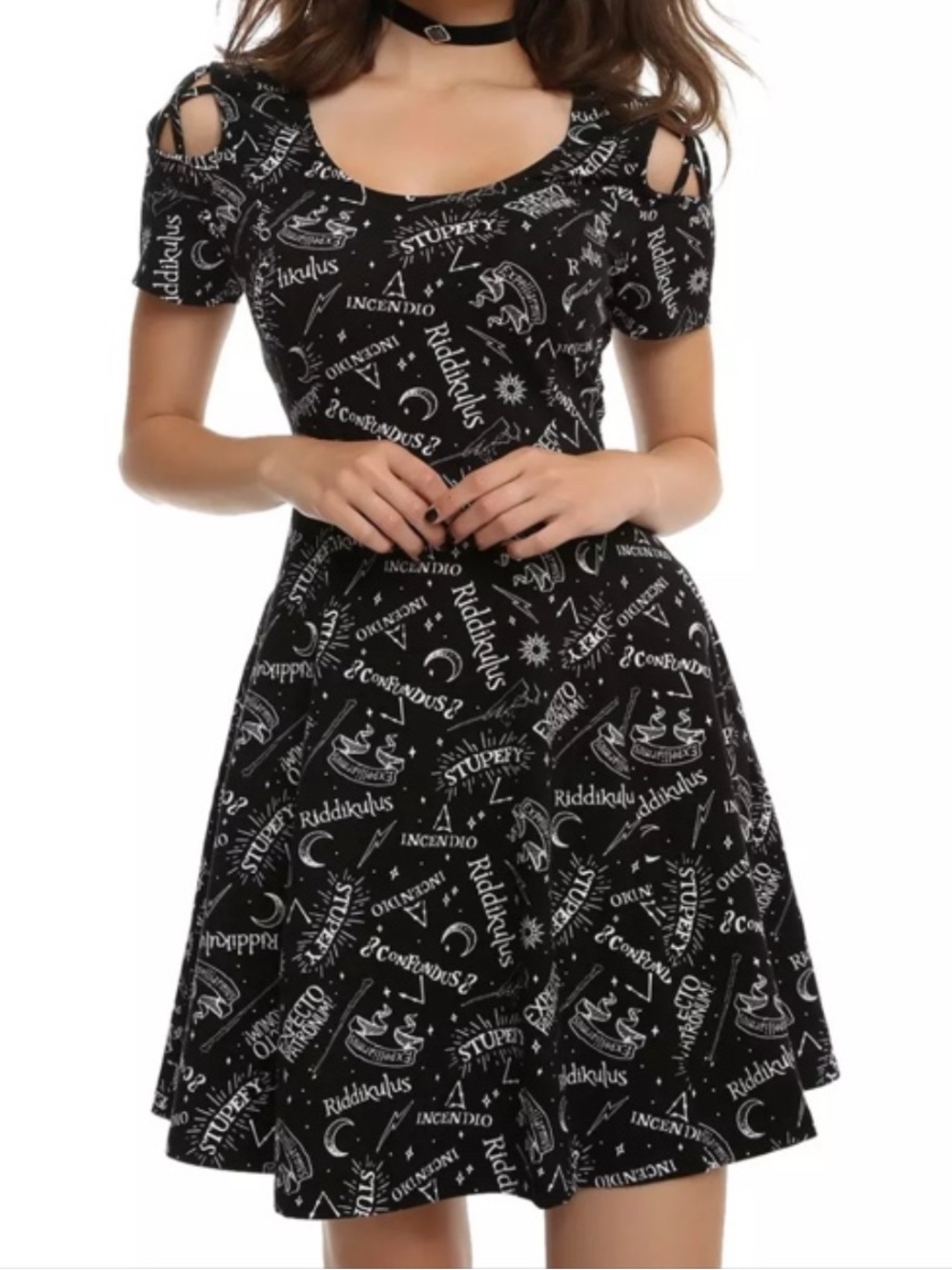 Hot Topic Black & White Occult Graphic Crisscross Mini Dress